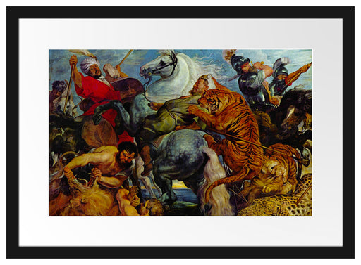 Peter Paul Rubens - Tiger- und Löwenjagd  Passepartout Rechteckig 40