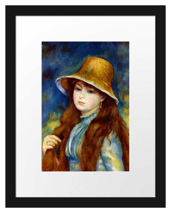 Pixxprint Pierre-Auguste Renoir - Mädchen mit Strohhut , im Galerie-Passepartout Bilderrahmen