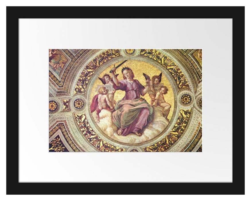 Pixxprint Raffael - Deckenfresko Detail Szene: Justitia Tondo, im Galerie-Passepartout Bilderrahmen