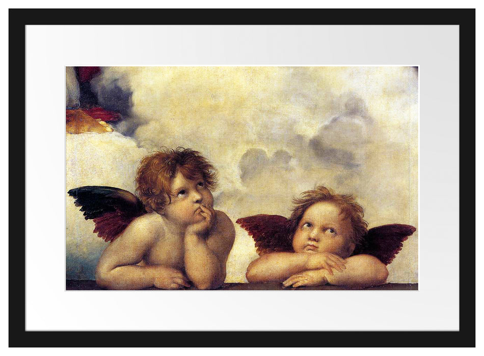 Raffael - Sixtinische Madonna zwei Engel Passepartout Rechteckig 40