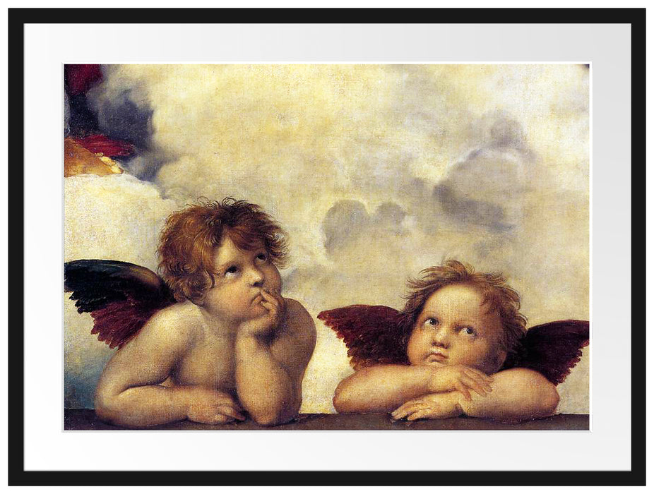 Raffael - Sixtinische Madonna zwei Engel Passepartout Rechteckig 80