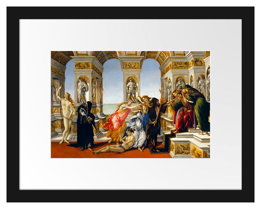 Pixxprint Sandro Botticelli - Die Verleumdung des Apelles , im Galerie-Passepartout Bilderrahmen