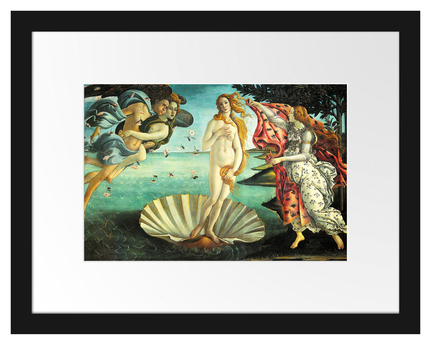 Pixxprint Sandro Botticelli - Die Geburt der Venus , im Galerie-Passepartout Bilderrahmen