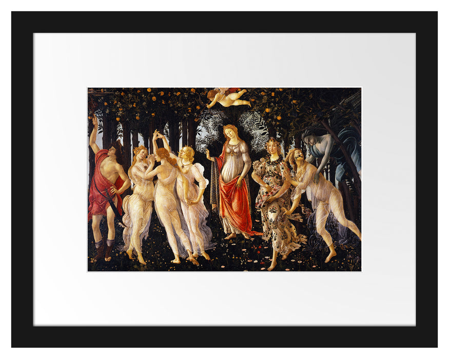 Pixxprint Sandro Botticelli - Frühling Primavera, im Galerie-Passepartout Bilderrahmen