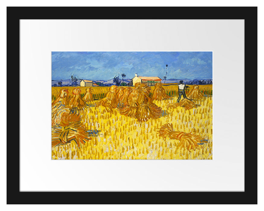 Pixxprint Vincent Van Gogh - Getreide-Ernte in der Provence , im Galerie-Passepartout Bilderrahmen