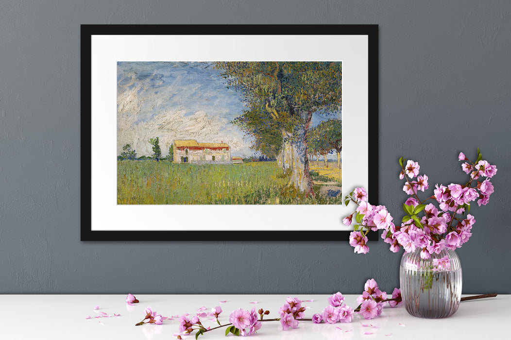 Vincent Van Gogh - Bauernhaus im Weizenfeld  Passepartout Dateil Rechteckig