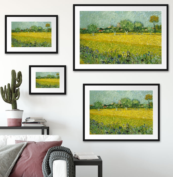 Vincent Van Gogh - Feld mit Blumen in der Nähe von Arle Passepartout Wohnzimmer Rechteckig