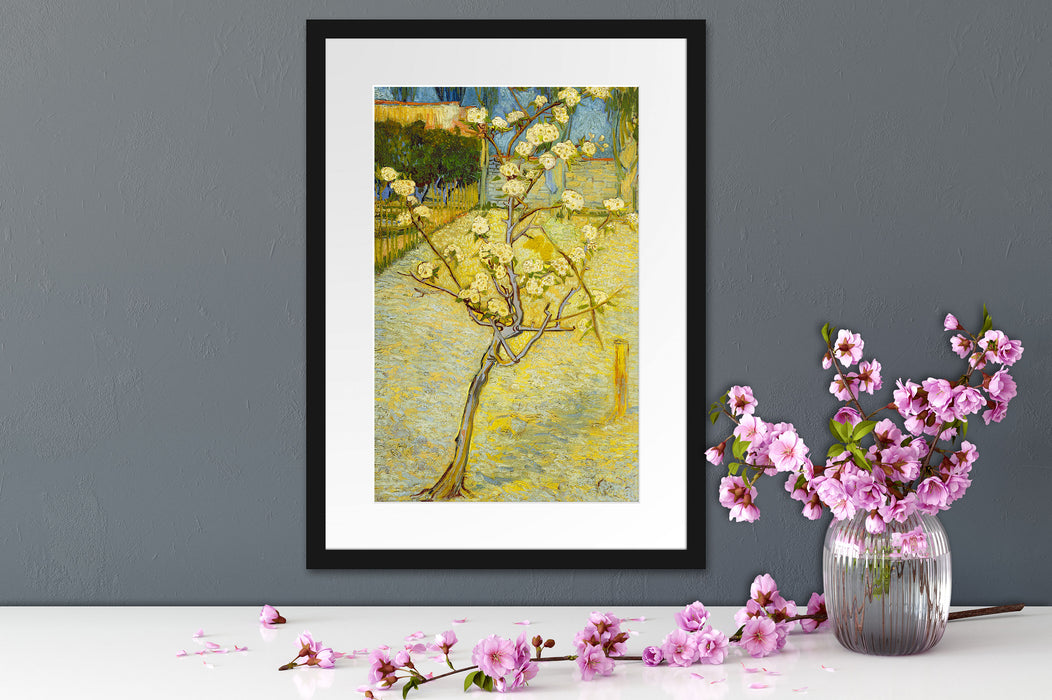 Vincent Van Gogh - Blühender kleiner Birnenbaum  Passepartout Dateil Rechteckig