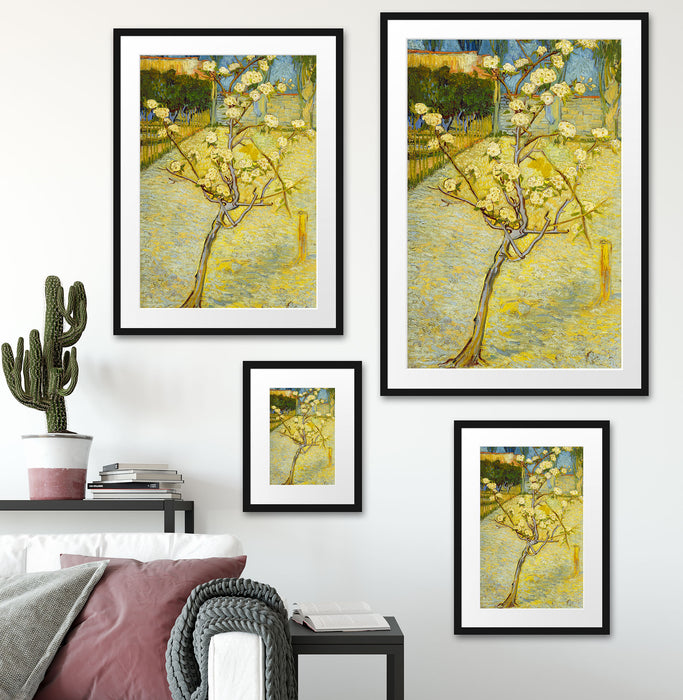 Vincent Van Gogh - Blühender kleiner Birnenbaum  Passepartout Wohnzimmer Rechteckig