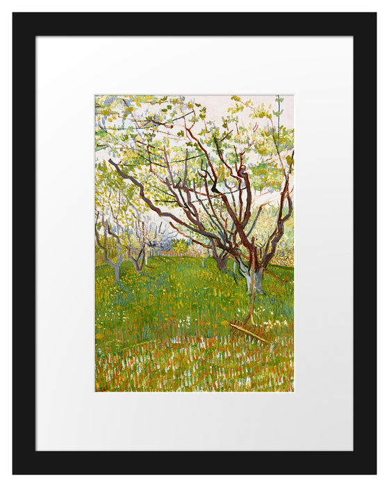 Pixxprint Vincent Van Gogh - Der blühende Obstgarten , im Galerie-Passepartout Bilderrahmen