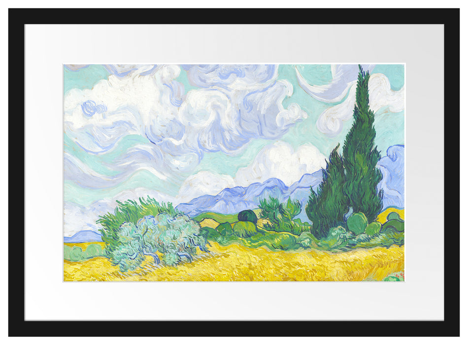 Vincent Van Gogh - Weizenfeld mit Zypressen  Passepartout Rechteckig 40
