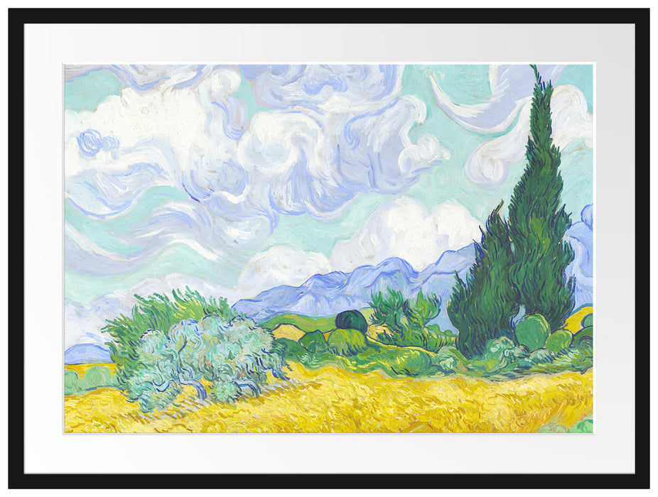 Vincent Van Gogh - Weizenfeld mit Zypressen  Passepartout Rechteckig 80