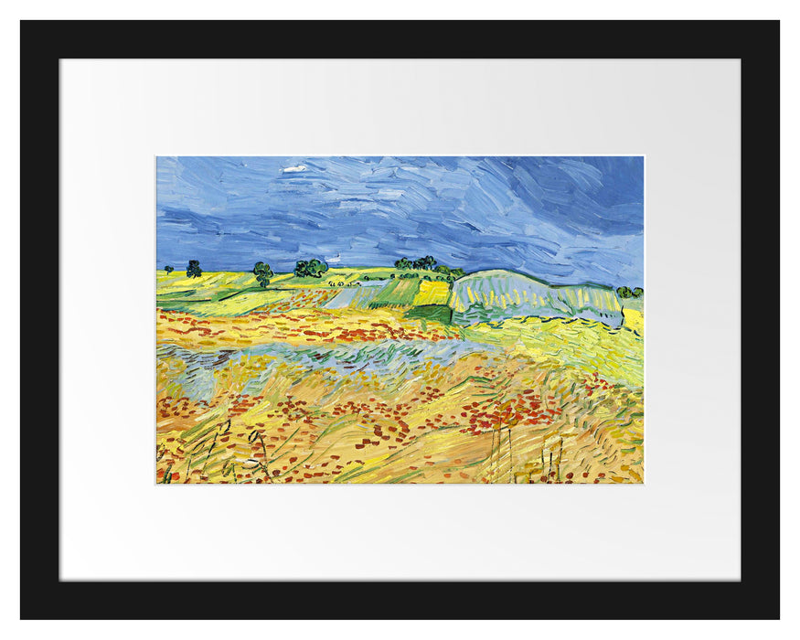 Pixxprint Vincent Van Gogh - Weizenfeld mit stürmischem Himmel , im Galerie-Passepartout Bilderrahmen