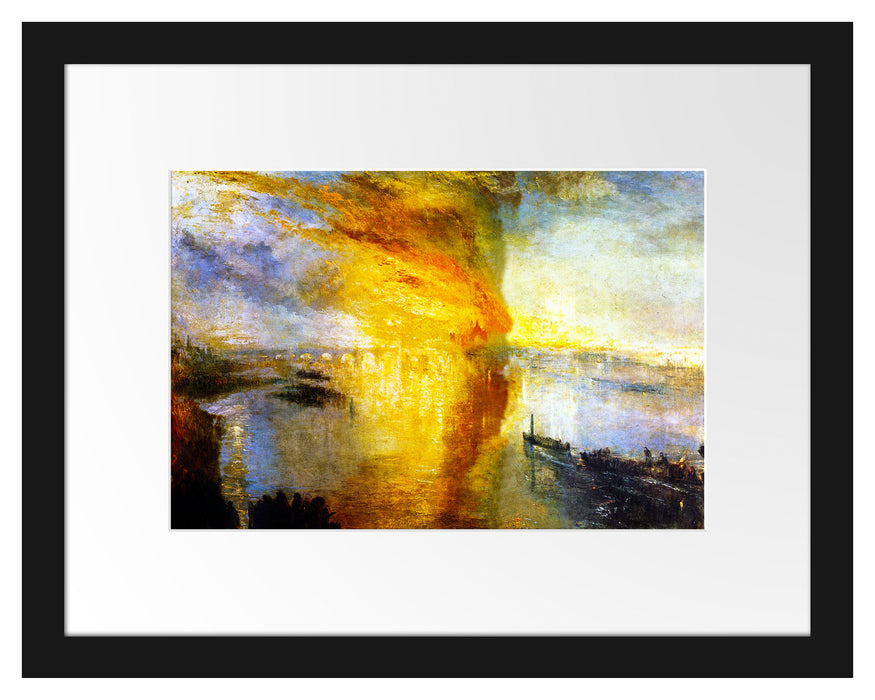Pixxprint William Turner - The fire at the Parliament building, im Galerie-Passepartout Bilderrahmen