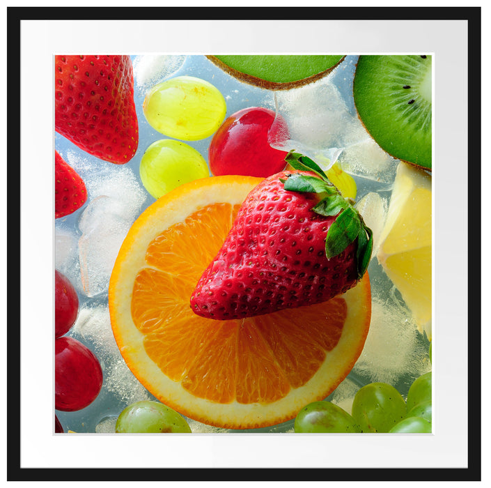 Leckeres buntes Obst Passepartout Quadratisch 70x70