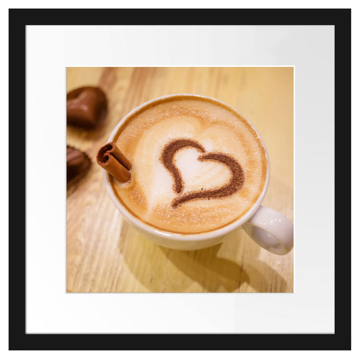 Leckerer Cappucino mit Herz Passepartout Quadratisch 40x40