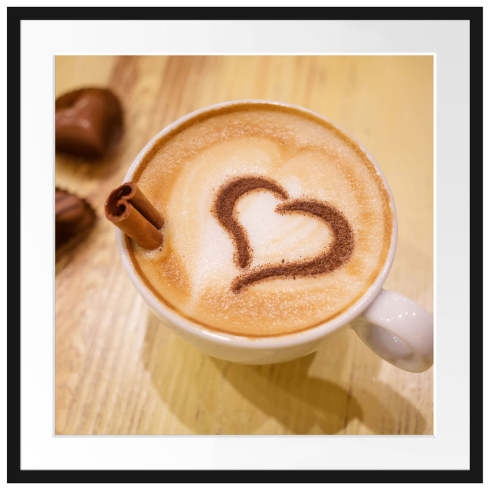 Leckerer Cappucino mit Herz Passepartout Quadratisch 70x70
