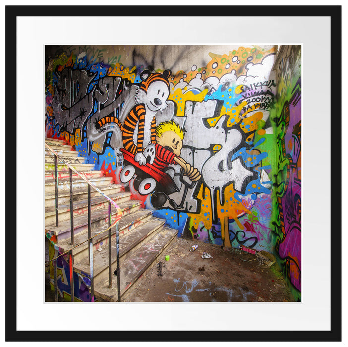 Coloured Streetart Graffiti Passepartout Quadratisch 55x55