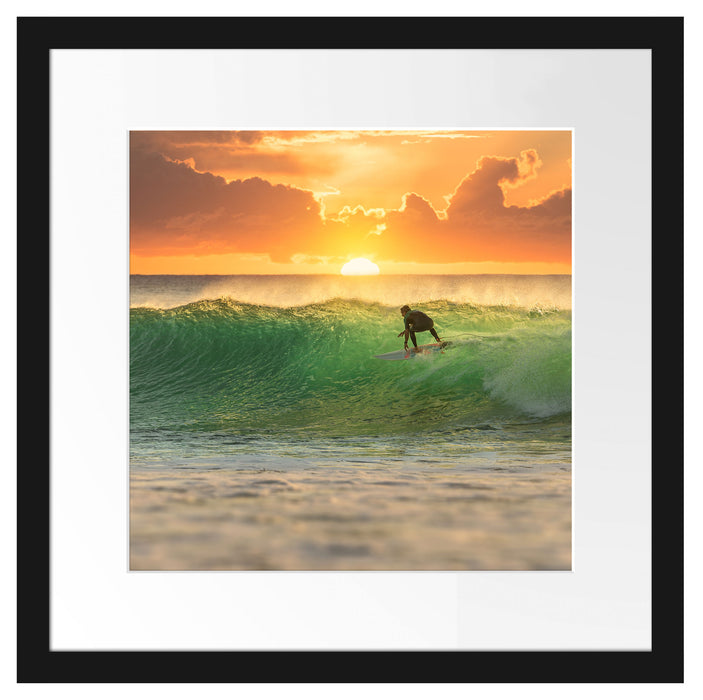 Surfen im Sonnenuntergang Passepartout Quadratisch 40x40
