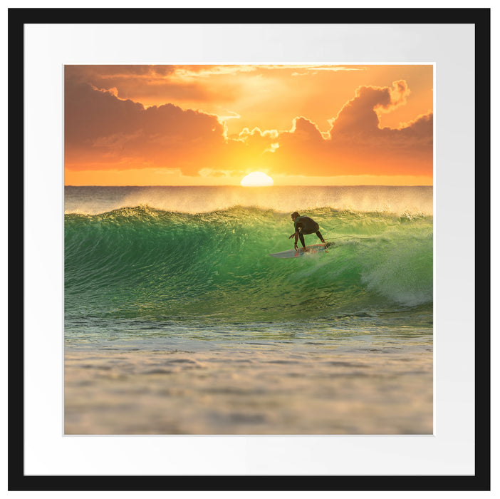 Surfen im Sonnenuntergang Passepartout Quadratisch 55x55
