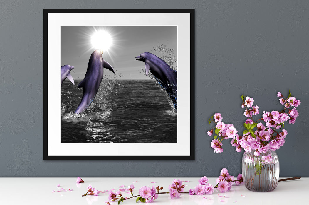 Fröhliche Delfine springen im Meer Quadratisch Passepartout Dekovorschlag