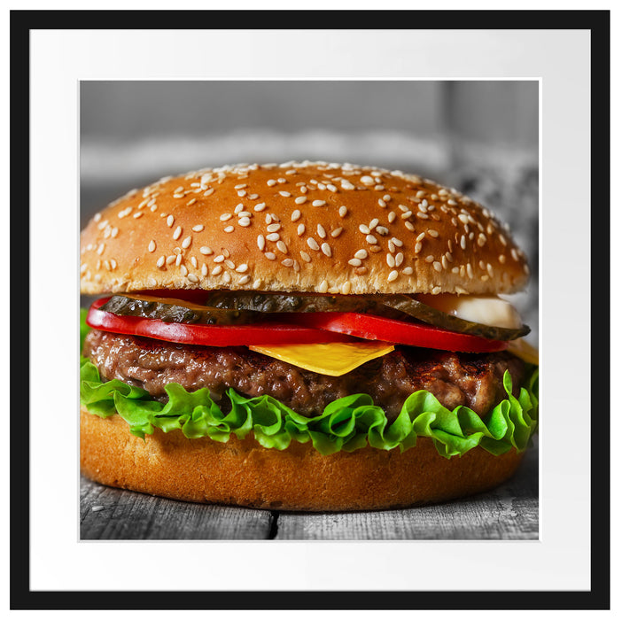 appetitlicher Cheeseburger Passepartout Quadratisch 55x55