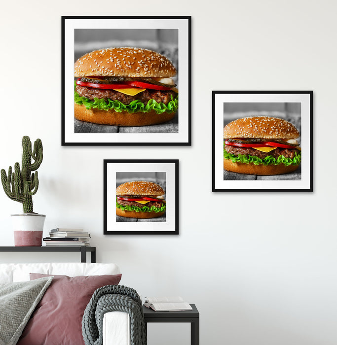 appetitlicher Cheeseburger Quadratisch Passepartout Wohnzimmer