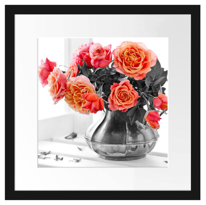 Wunderschöne Rosen in Krug Passepartout Quadratisch 40x40