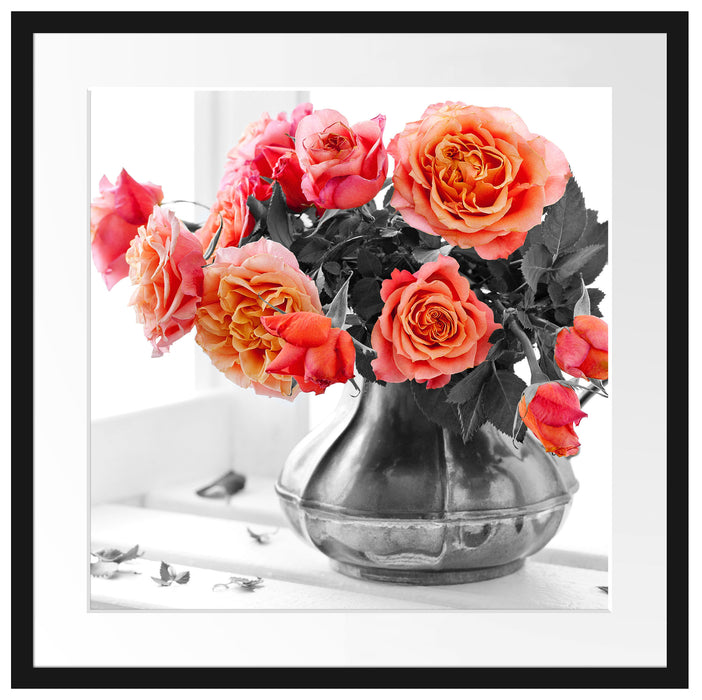 Wunderschöne Rosen in Krug Passepartout Quadratisch 55x55