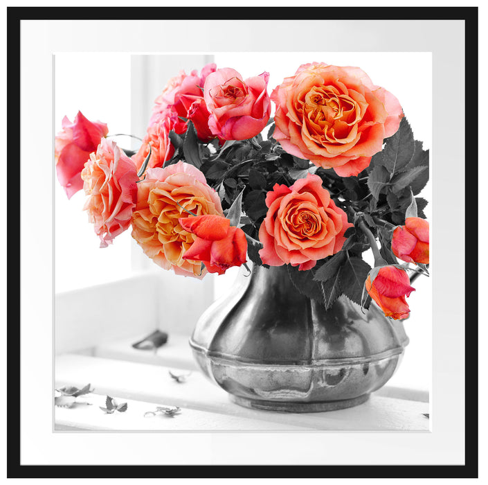 Wunderschöne Rosen in Krug Passepartout Quadratisch 70x70