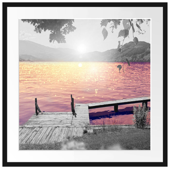 Steg am See bei Sonnenaufgang Passepartout Quadratisch 70x70