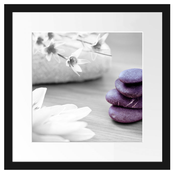 Lotusblüte auf Zen Stein Passepartout Quadratisch 40x40