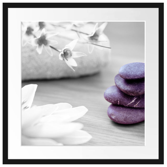 Lotusblüte auf Zen Stein Passepartout Quadratisch 55x55