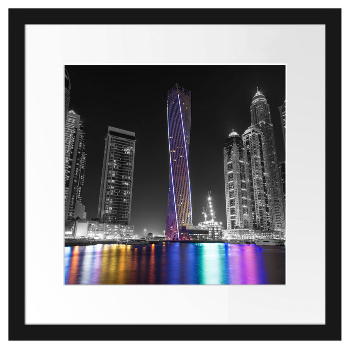 Skyline von Dubai bei Nacht Passepartout Quadratisch 40x40