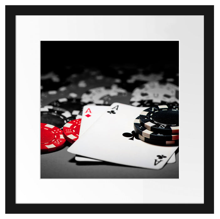 Spielkarten auf Pokertisch Passepartout Quadratisch 40x40