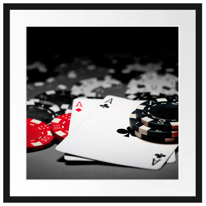 Spielkarten auf Pokertisch Passepartout Quadratisch 55x55
