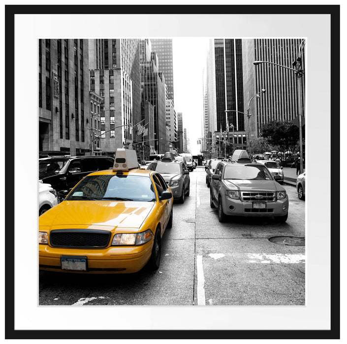 Gelbes Taxi in New York Passepartout Quadratisch 70x70