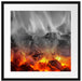 brennende Holzkohle in Kamin Passepartout Quadratisch 55x55