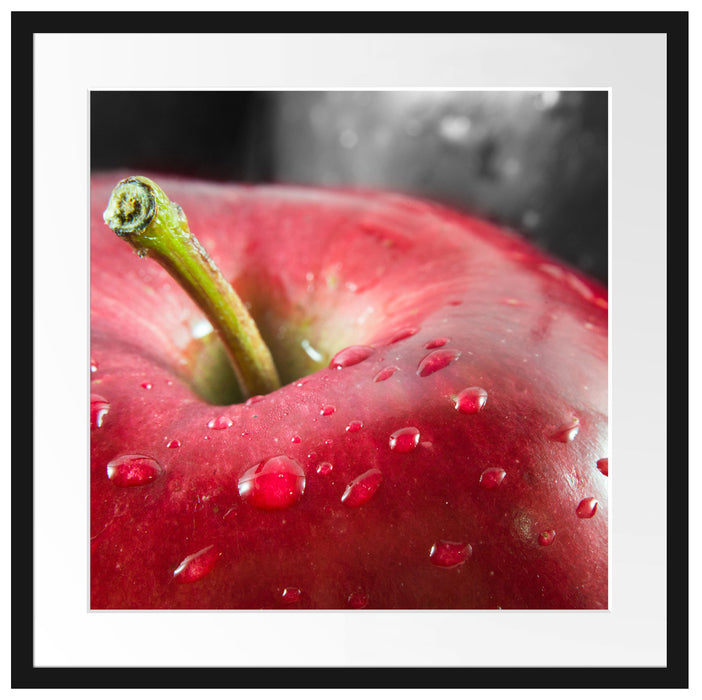 roter Apfel mit Wassertropfen Passepartout Quadratisch 55x55