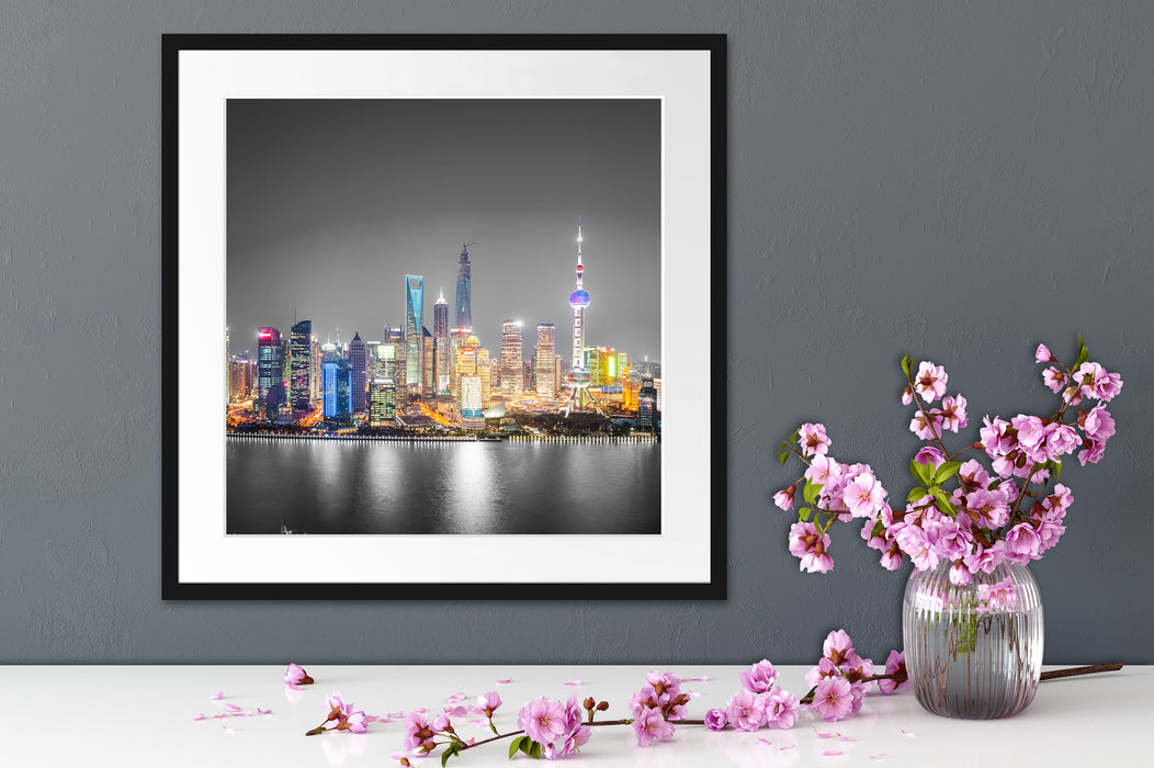 Shanghai Skyline bei Nacht Quadratisch Passepartout Dekovorschlag