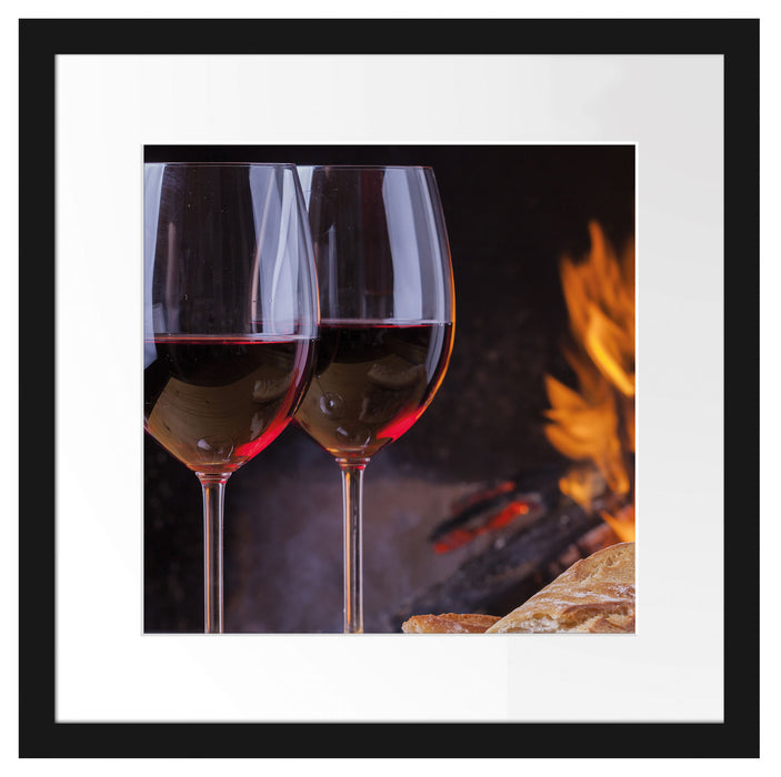 Baguette Wein Picknick B&W Passepartout Quadratisch 40x40