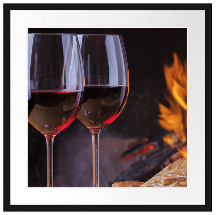 Baguette Wein Picknick B&W Passepartout Quadratisch 55x55