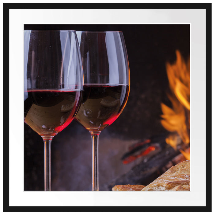 Baguette Wein Picknick B&W Passepartout Quadratisch 70x70