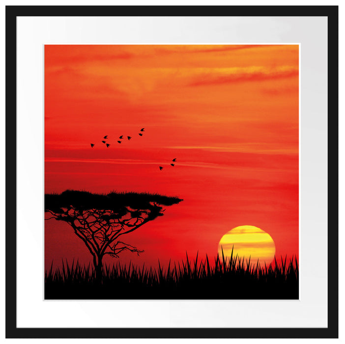 Roter Sonnenuntergang in Afrika Passepartout Quadratisch 55x55