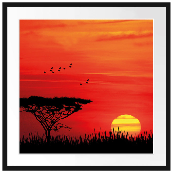Roter Sonnenuntergang in Afrika Passepartout Quadratisch 70x70