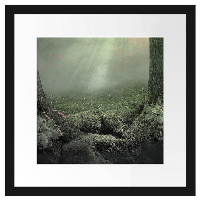 Märchenwald mit Schmetterling Passepartout Quadratisch 40x40