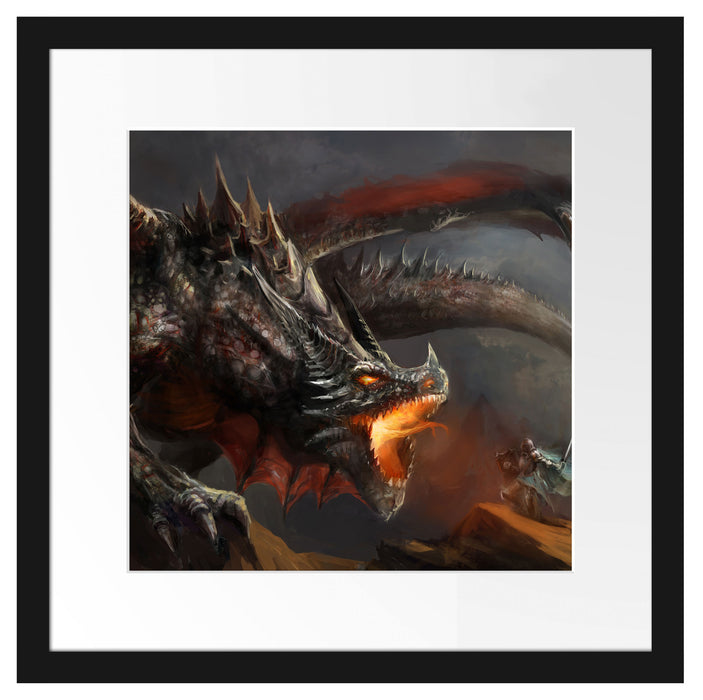 Kampf zwischen Mensch und Drache Passepartout Quadratisch 40x40