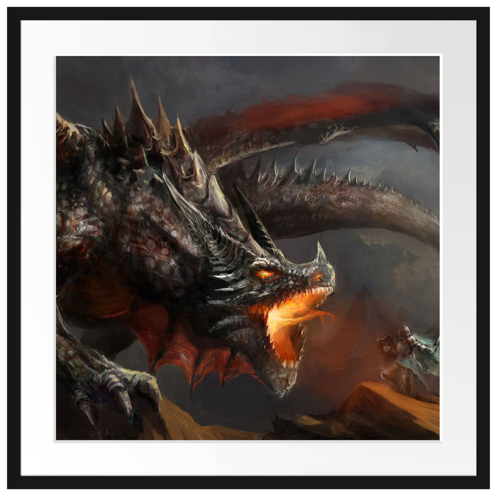 Kampf zwischen Mensch und Drache Passepartout Quadratisch 70x70
