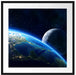 Erde und Mond im All Passepartout Quadratisch 70x70
