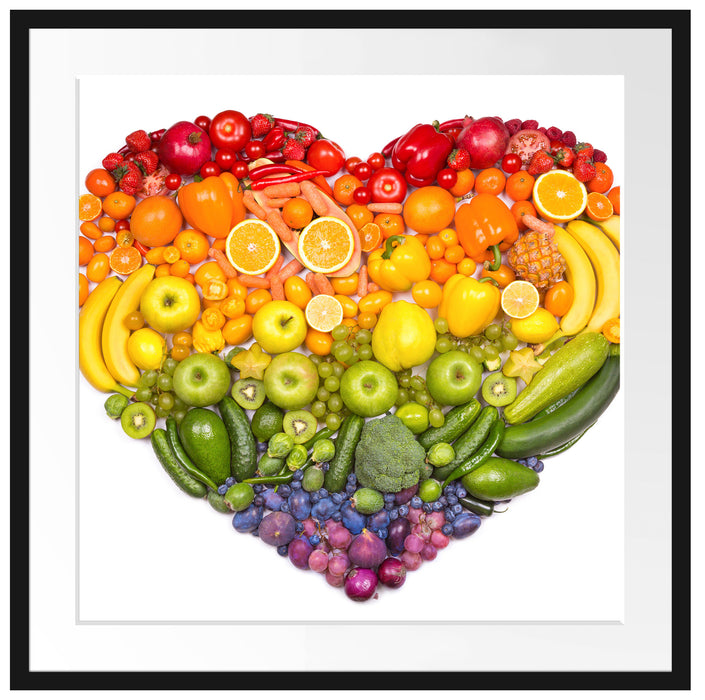 Früchteregenbogenherz Passepartout Quadratisch 70x70